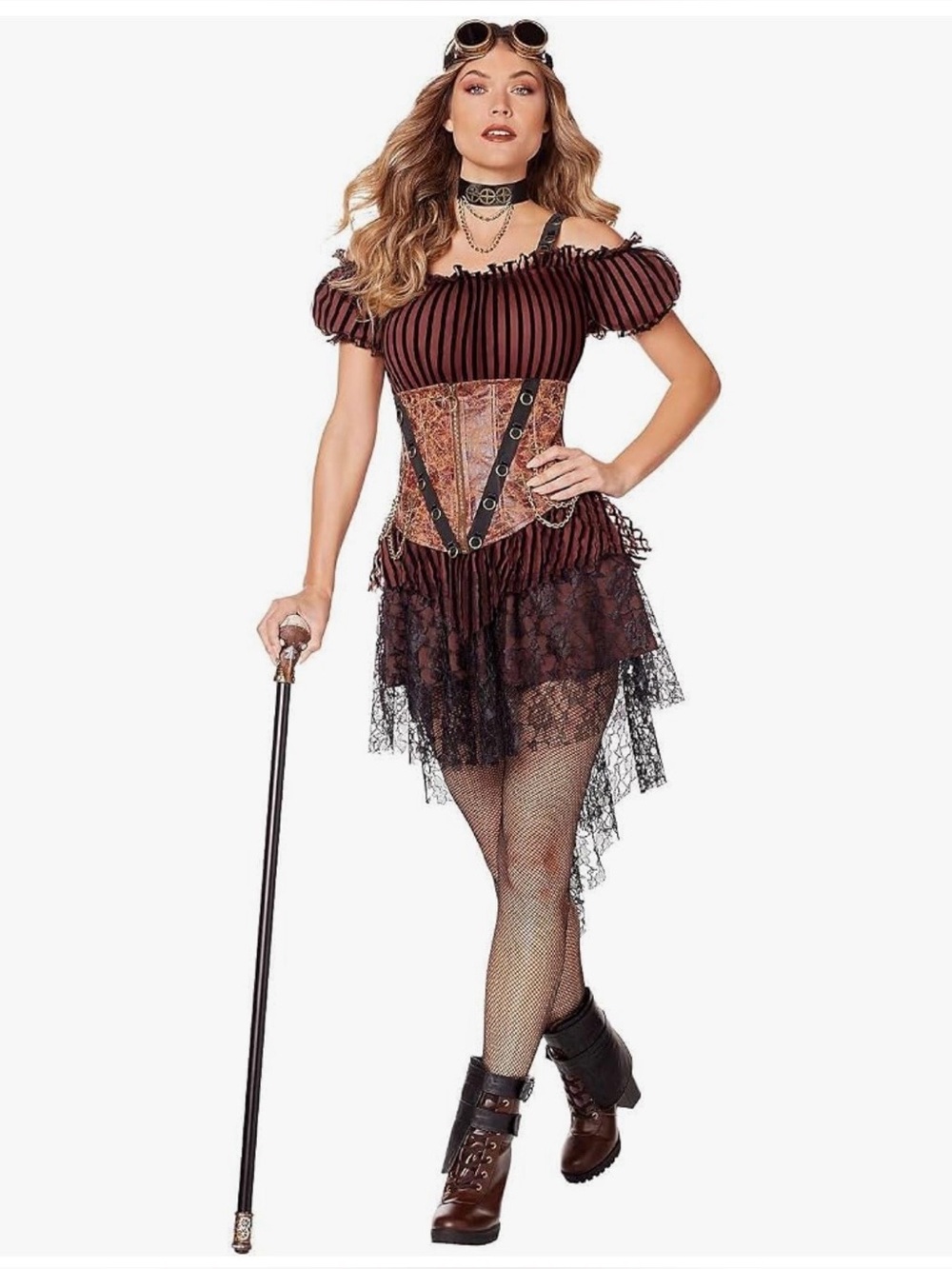 Spirit Halloween Adult Queen of Steampunk Costume with waist cincher , goggles ,
